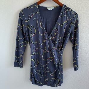 Boden Gray Geometric Wrap Blouse Colorful Design on Gray Base US 8R